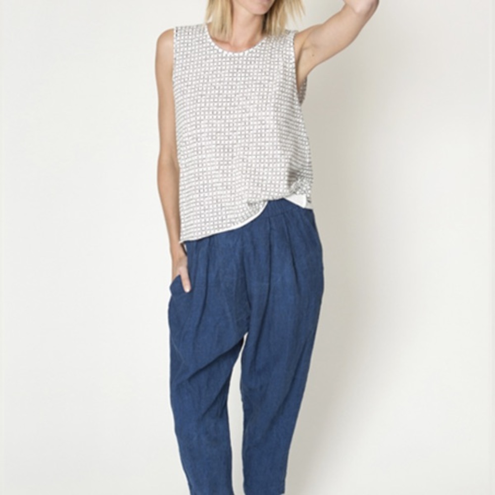 Ilana Kohn NICO Linen Cropped Pant Blue Size Medium